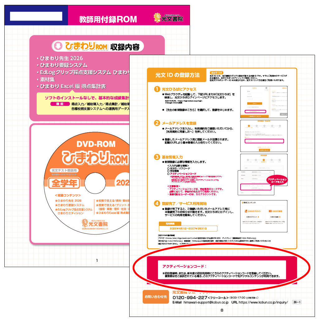 ひまわりROMアクティベーションコードの記載箇所